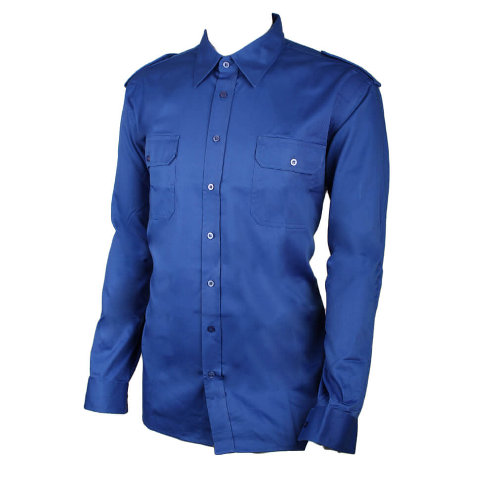 D-S Job-Tex Classic funktionel koboltblå arbejdsskjorte, polyester/bomuld, med 2 brystlommer samt skulderstropper 40