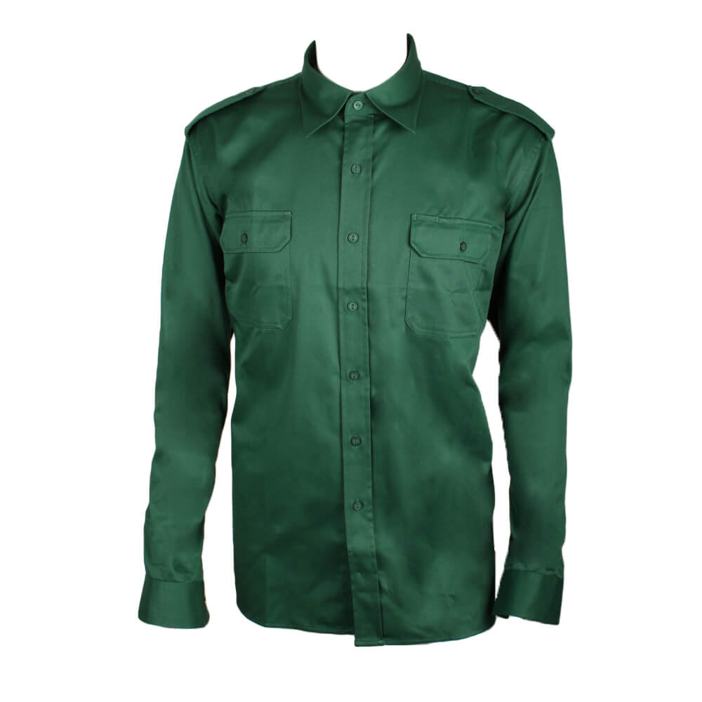D-S Job-Tex Classic grøn arbejdsskjorte, polyester/bomuld, med 2 stk brystlommer samt skulderstrop 46