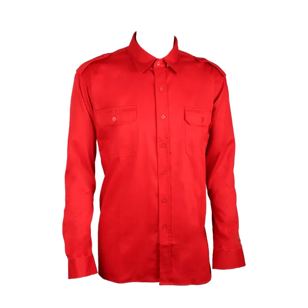 D-S Job-Tex Classic rød arbejds skjorte, 65% polyester/ 35% bomuld, Rød med 2 Stk. brystlommer samt skulderstropper. 46