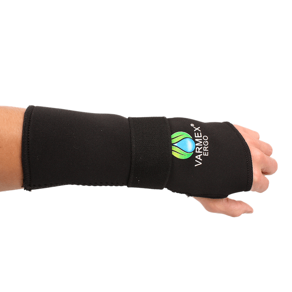 Håndledsstøtte og underarmsstøtte i neopren med velcrolukning, støtter og varmer, ingen generende syninger længde 23 cm S-M