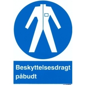 Beskyttelsesdragt påbudt, påbudsskilte A4, Selvklæbende