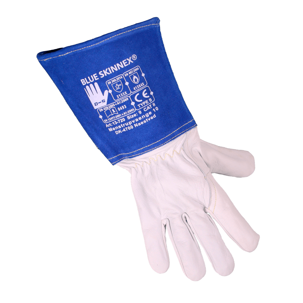 Blue Skinnex 720 Argon TIG svejsehandske syet med kevlartråd, samt sikkerheds spaltmanchet på 15 cm 10 - XL