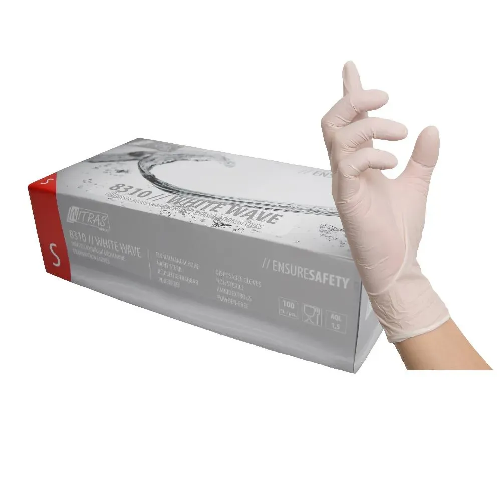White Wave Nitril Engangshandsker (100 stk) fødevaregodkendt, 0,08 mm, kemikaliebestandig 6 - XS
