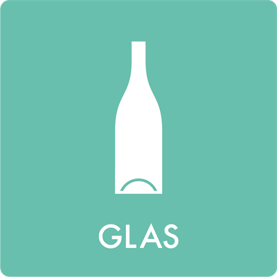 Affaldsskilt AF0601: Glas, fås i 3 forskellige materialer og str. mellem 60x60 mm - 240x240 mm 120x120 mm, Selvklæbende