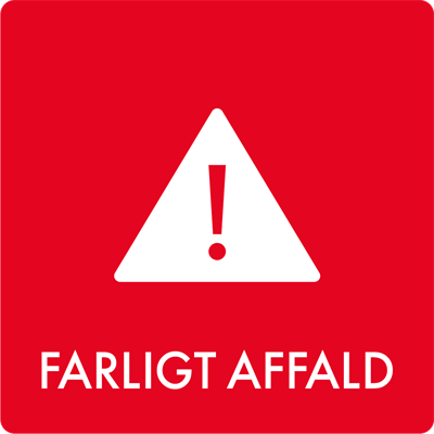 Affaldsskilt AF1803: Farligt affald, fås i 3 forskellige materialer og str. mellem 60x60 mm - 240x240 mm 120x120 mm, Selvklæbende