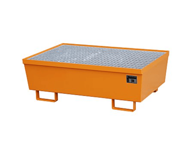 Opsamlingskar i galvaniseret stål, 250 liter kapacitet, 1200 x 800 x 415 mm Orange