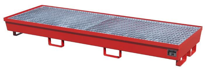 Dobbelt bredde opsamlingskar i galvaniseret stål, 318 liter kapacitet, 2400 x 800 x 285 mm, med gitterrist Orange