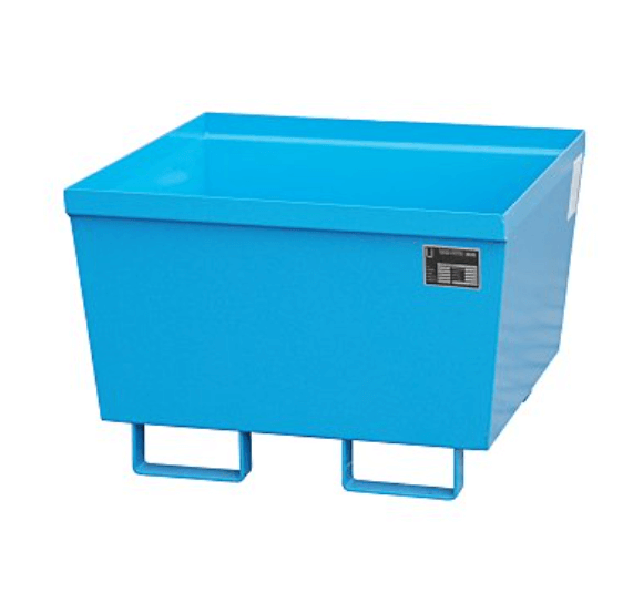 Opsamlingskar i galvaniseret stål, uden gitterrist, 241 liter kapacitet, 800 x 800 x 545 mm Blå
