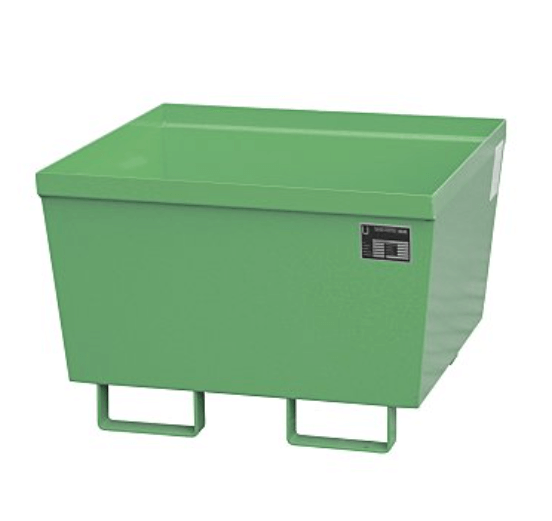 Opsamlingskar i galvaniseret stål, uden gitterrist, 241 liter kapacitet, 800 x 800 x 545 mm Grøn