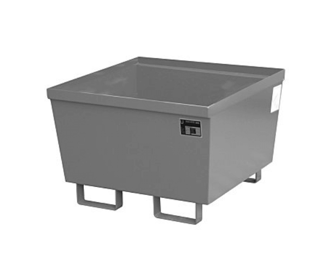 Opsamlingskar i galvaniseret stål, uden gitterrist, 241 liter kapacitet, 800 x 800 x 545 mm Grå