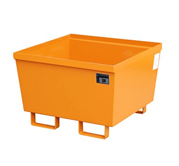 Opsamlingskar i galvaniseret stål, uden gitterrist, 241 liter kapacitet, 800 x 800 x 545 mm Orange