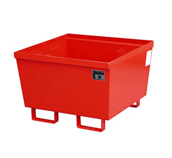 Opsamlingskar i galvaniseret stål, uden gitterrist, 241 liter kapacitet, 800 x 800 x 545 mm Rød