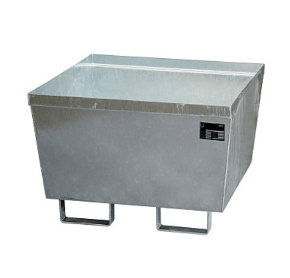 Opsamlingskar i galvaniseret stål, uden gitterrist, 241 liter kapacitet, 800 x 800 x 545 mm Galvaniseret stål