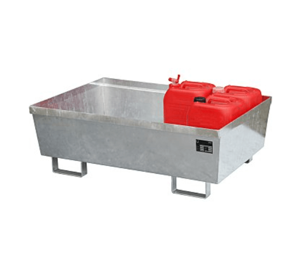 Opsamlingskar i galvaniseret stål, uden gitterrist, 265 liter kapacitet, 1200 x 800 x 415 mm Galvaniseret stål