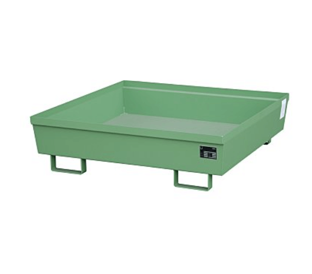 Opsamlingskar i galvaniseret stål, uden gitterrist, 308 liter kapacitet, 1200 x 1200 x 335 mm Grøn