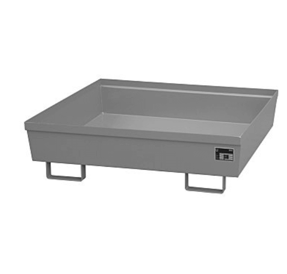 Opsamlingskar i galvaniseret stål, uden gitterrist, 308 liter kapacitet, 1200 x 1200 x 335 mm Grå