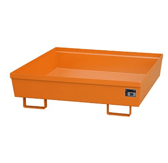 Opsamlingskar i galvaniseret stål, uden gitterrist, 308 liter kapacitet, 1200 x 1200 x 335 mm Orange