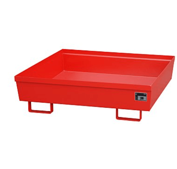Opsamlingskar i galvaniseret stål, uden gitterrist, 308 liter kapacitet, 1200 x 1200 x 335 mm Rød