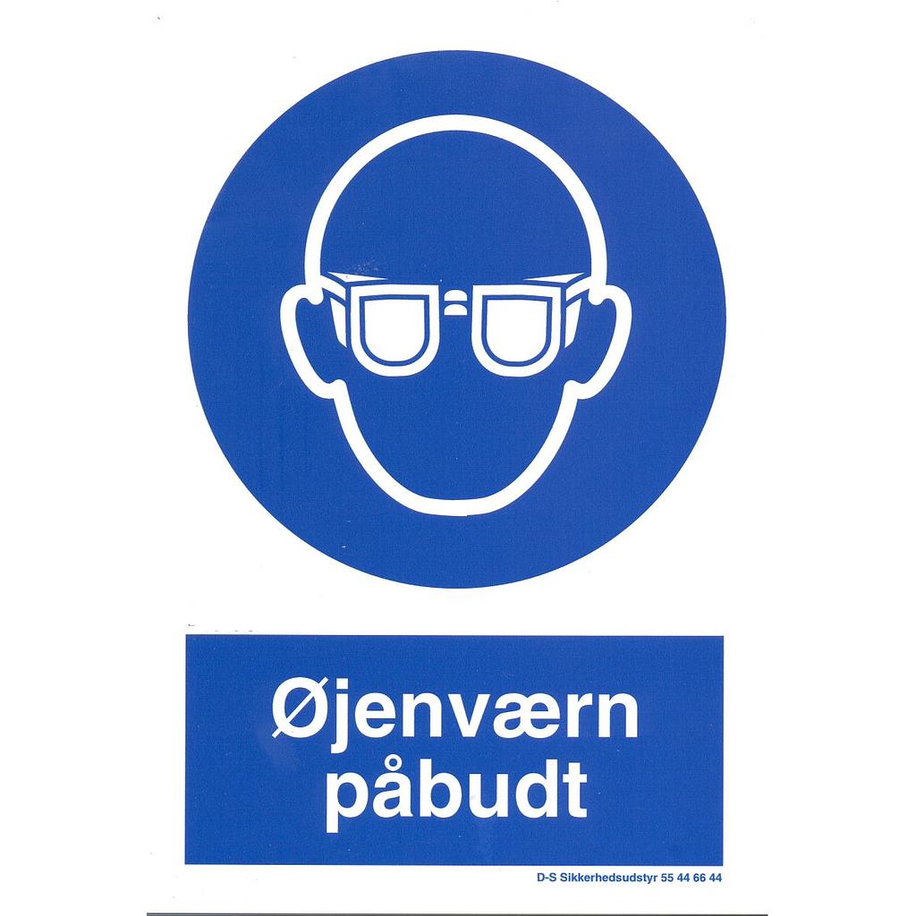 Øjenværn påbudt, påbudsskilt, hård plast A6 (148 x 105 mm)