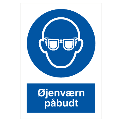 Øjenværn påbudt påbudsskilt, reflekterende aluminium blå/hvid A4