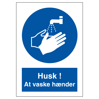 Husk! At vaske hænder - påbudsskilt, reflekterende aluminium A5