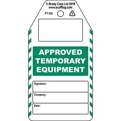 Approved Temporary Equipment tag