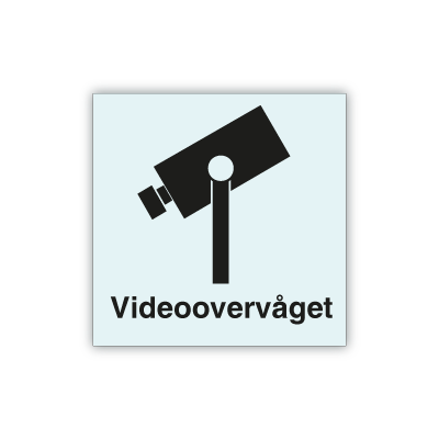 Vindues etikette Videoovervåget skilt - Klar indvendig selvklæber med sort eller hvidt tryk - 80 x 80 mm Hvid