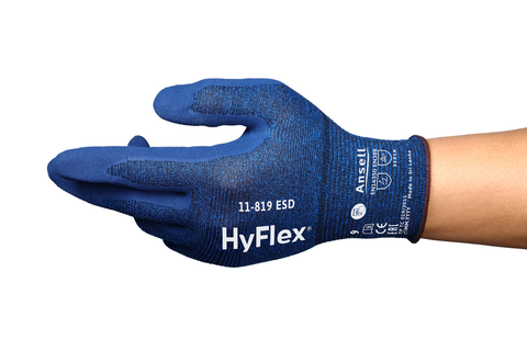 Ansell blå HyFlex 11-819 ESD handske Den perfekte kombination af komfort, smidighed og med ESD / touchscreen funktionalitet Nitril skumbelægning 7 - S