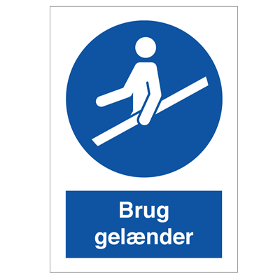 Brug gelænder påbudsskilt, Selvklæbende 210 x 148 mm