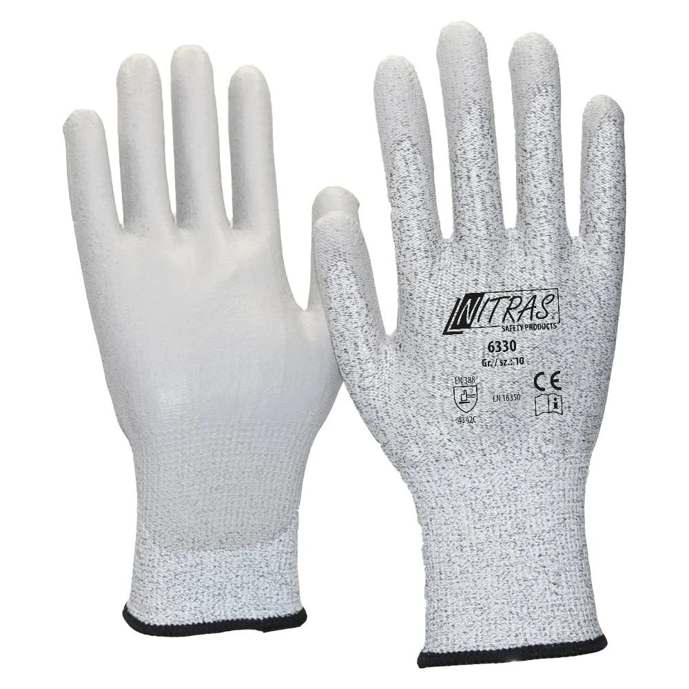 Nitras 6330 ESD handsker - Antistatiske delvist PU dyppede, strikkede handsker, skærefaste CUT C, touchskærm kompatibel 11 - XXL