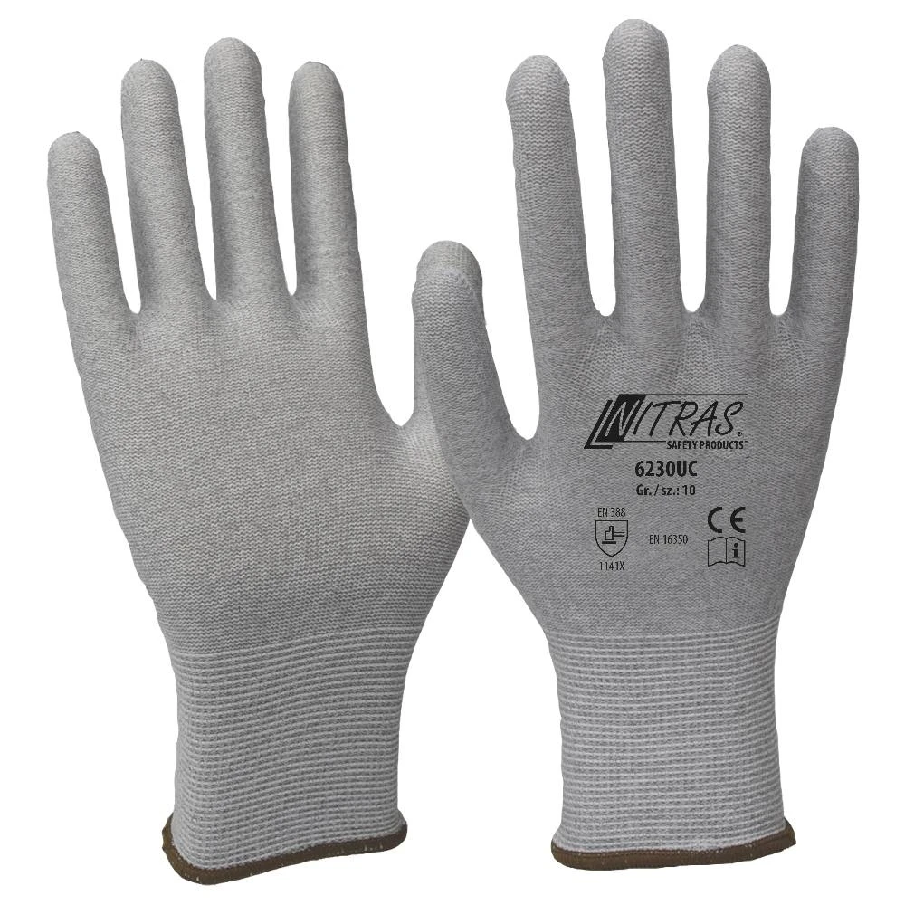 Nitras 6230UC ESD handsker, i nylon/carbon, antistatiske, ATEX zoner EN 16350 8 - M