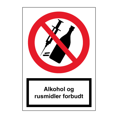Alkohol og rusmidler forbudt - forbudsskilt 148x105 mm (A6), Plast