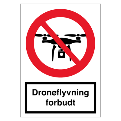Droneflyvning forbudt skilt aluminium 297x420 mm (A3)