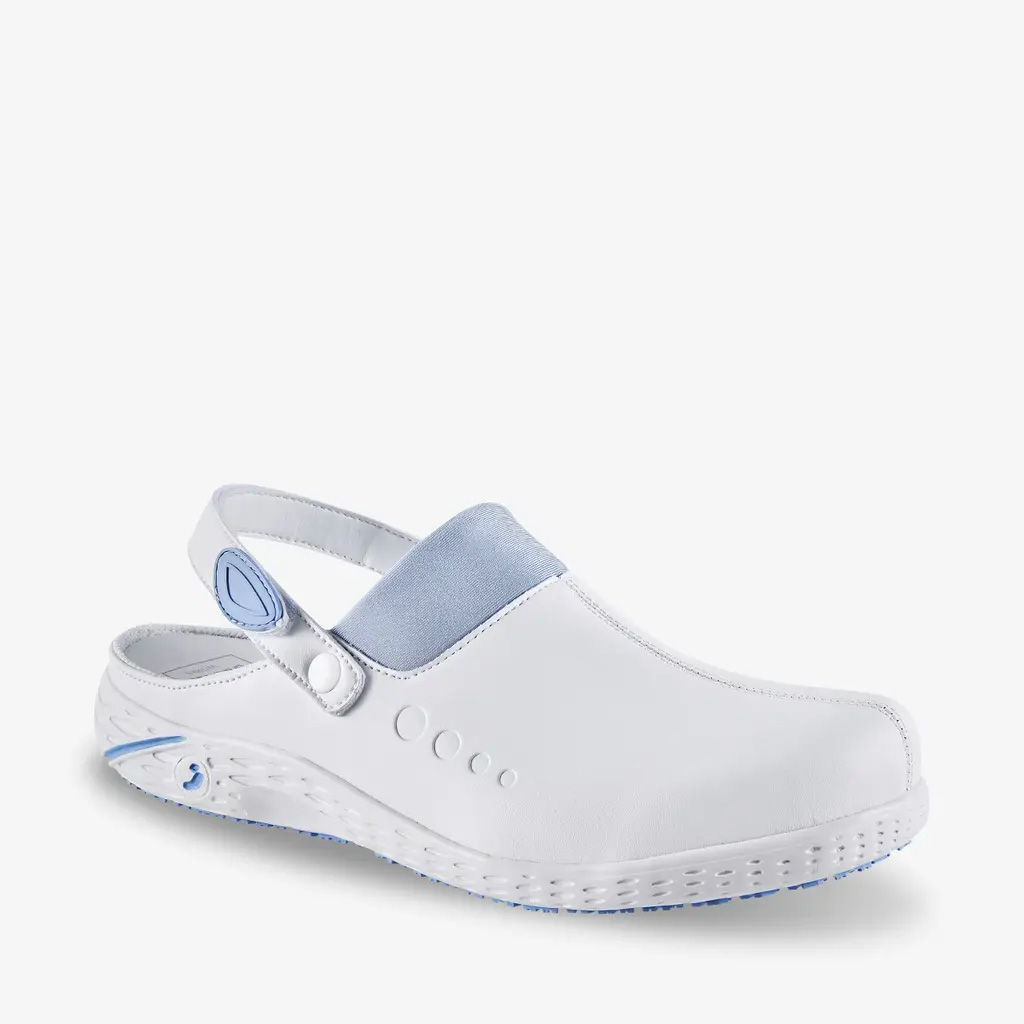 DANY OB Light Blue - hvid letvægts træsko med blå detaljer - uden tåkappe - ESD E A SRC, str. 35-42 39