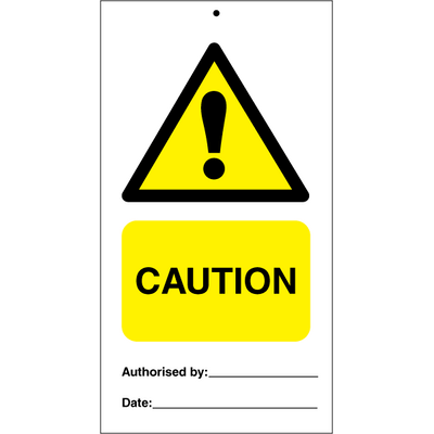 Caution (pk. a 10 stk.) Plast 140x175 mm