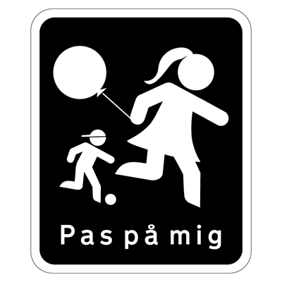 Pas på mig skilt - Legende børn skilt (Fartdæmpende Privatretlig sort skilt) 3 mm alu-sandwichplade med refleks