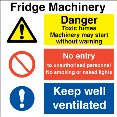 Fridge Machinery, kombi-skilt, 300 x 300 mm Selvklæbende