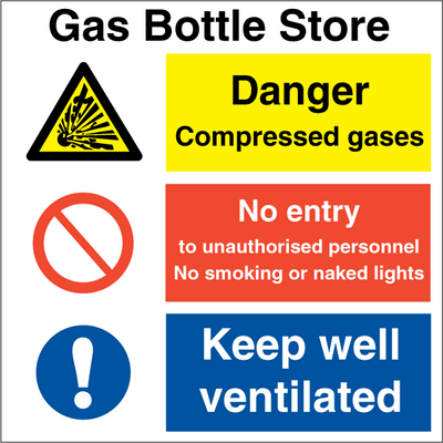 Gas bottle store, kombi-skilt, 300 x 300 mm Selvklæbende