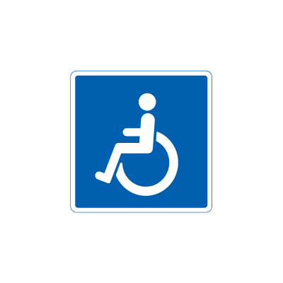 Handicapskilt til vejledning og reservation for invalide oplysningstavle, venstrevendt 50 x 50 cm 1 sidet