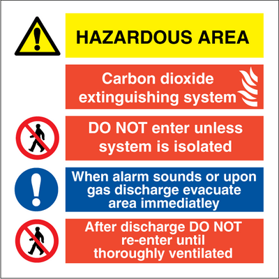 Hazardous area - Carbon dioxide extinguishing system, 300 x 300 mm Selvklæbende