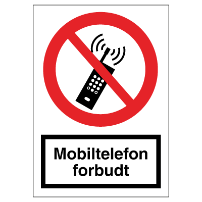 Mobiltelefon forbudt med tekst 148x105 mm (A6), Selvklæbende