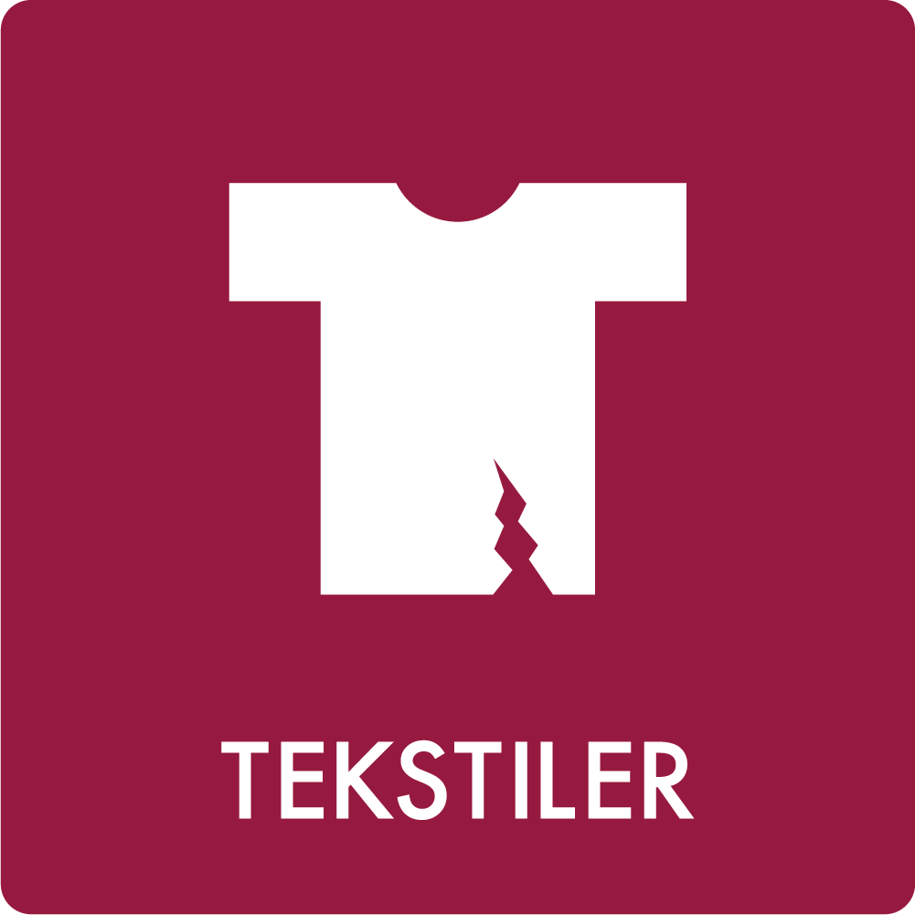 Affaldsskilt AF3301: Tekstiler, 2 forsk. materialer, 240 x 240 mm Reflekterende aluminium