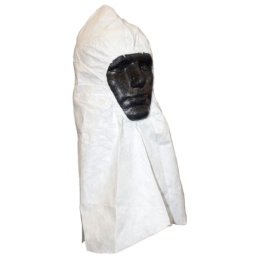Hvid hætte, 10 stk, antistatisk og fnugfri, dækker hår, hals og skuldre 2558 - CHEMSPLASH CAPE HOOD TYPE 5B&6B PB