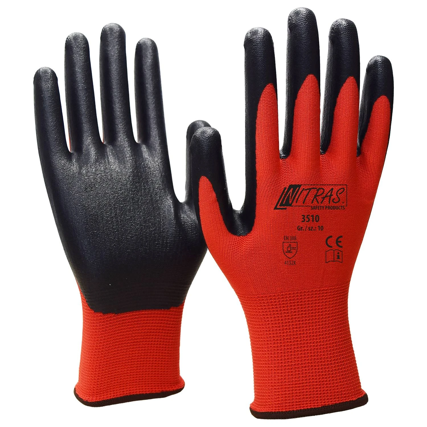 Nitras Nylon Handsker Nitril skumbelægning sort/rød 3510 9 - L
