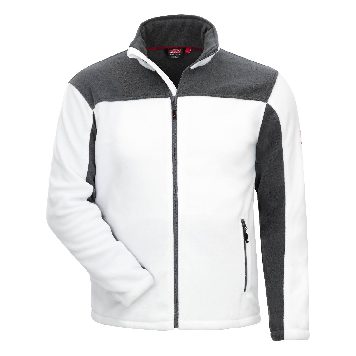 Nitras 7043 MOTION TEX PLUS Hvid kraftig Fleece jakke God varmeisolering takket være det tykke materiale, Sidelommer med lynlås 100 % polyester ,