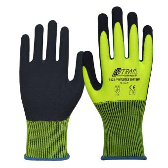 3525 NYLOTEX SOFT HV nylonhandsker, neon gul, latex skumbelægning, mørkeblå, 10