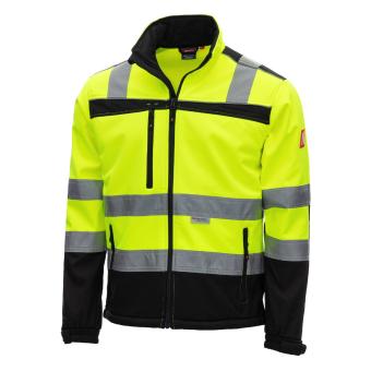 Nitras 7171 MOTION TEX VIZ Kraftig Softshell jakke , 310 g / kvm, høj slid komfort takket være blødt softshell-materiale med vandafvisende og vindbest