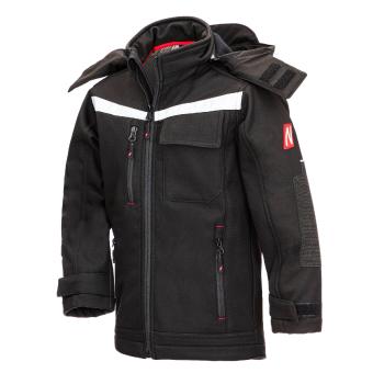 Nitras 7180KIDS MOTION TEX Sort Kraftig softshell jakke til børn , 340 G/m², vandafvisende og vindbestandige aftagelig hætte med snøre. 122-128