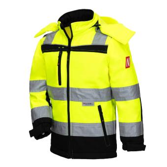 Nitras 7171KIDS MOTION TEX KIDS neon gul jakke Polyester 310 g / kvm, høj slid komfort takket være blødt softshell-materiale med vandafvisende og vi