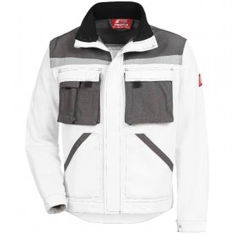 Nitras 7653 MOTION TEX PLUS hvid grå arbejdsjakke polyester bomuld , 280 g / m² kvm Åndbart materiale, høj slid komfort, justerbare manchetter med tr